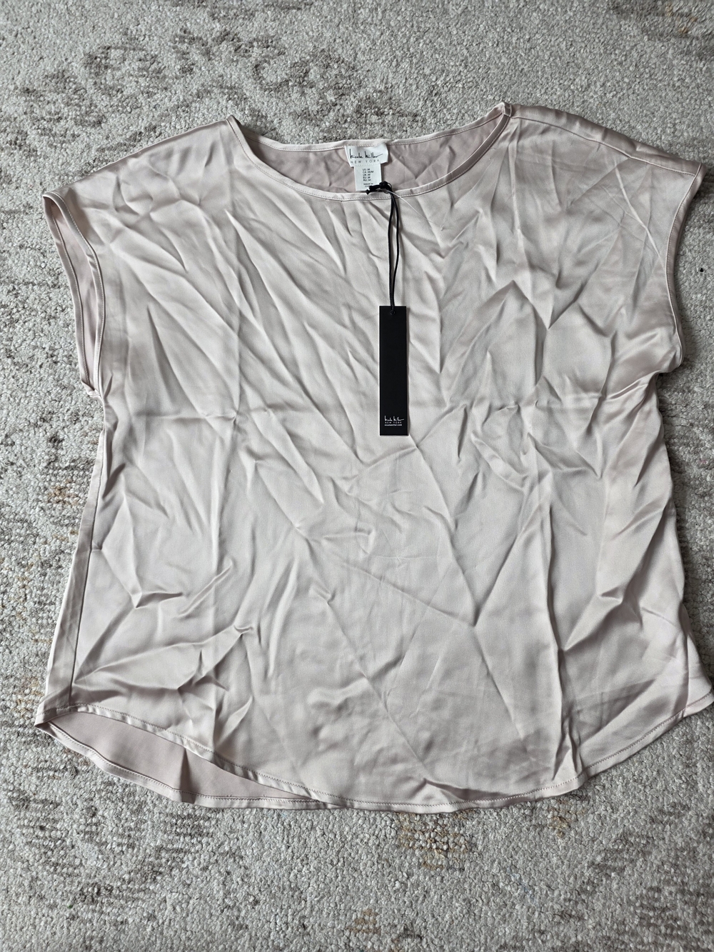 Nicole Miller Soft Blush Cap-Sleeve Satin Blouse